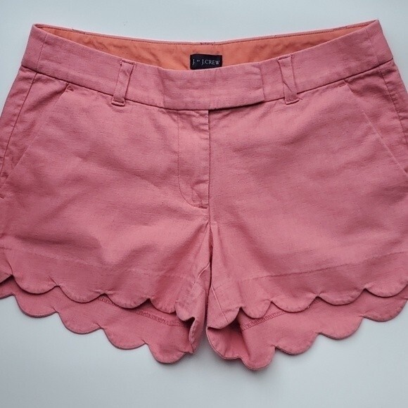 J. CREW SCALLOP HEM LINEN COTTON SHORTS PINK SZ 4, 3.75" INSEAM PREPPY BARBIE - Picture 1 of 4